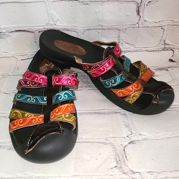 Elite By Corkys Stylish Multicolor Leather Sandals, Size 6.5/37, Closed Toe - Picture 7 of 9